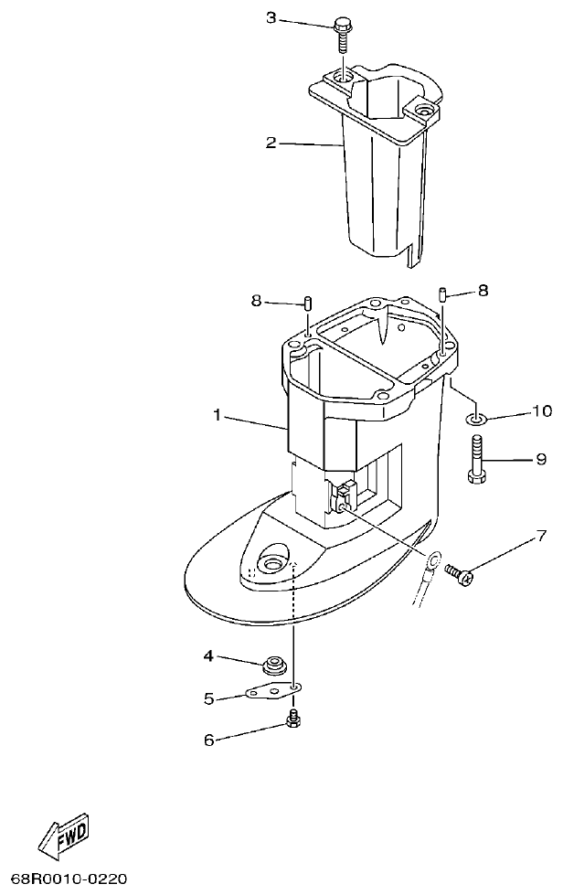 Yamaha F6A, F6B, F8C UPPER CASING parts diagram